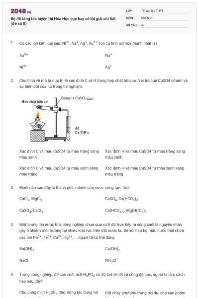 Bộ đề tăng tốc luyện thi Hóa Học cực hay có lời giải chi tiết (đề số 8)