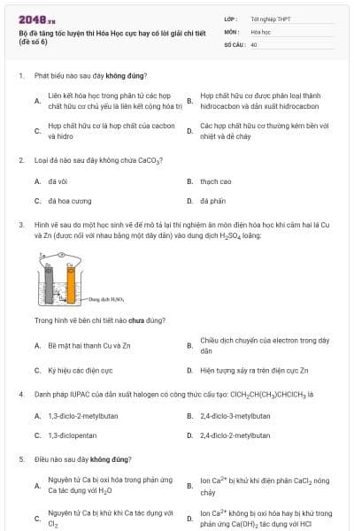 Bộ đề tăng tốc luyện thi Hóa Học cực hay có lời giải chi tiết (đề số 6)