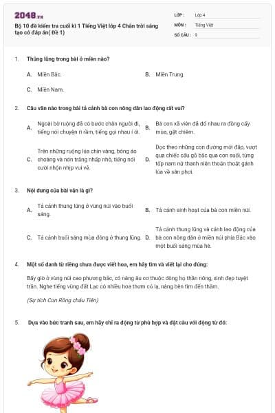 Bộ 10 đề kiểm tra cuối kì 1 Tiếng Việt lớp 4 Chân trời sáng tạo có đáp án( Đề  1)