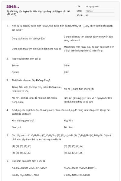 Bộ đề tăng tốc luyện thi Hóa Học cực hay có lời giải chi tiết (đề số 9)