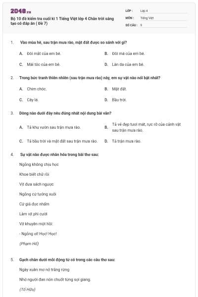 Bộ 10 đề kiểm tra cuối kì 1 Tiếng Việt lớp 4 Chân trời sáng tạo có đáp án ( Đề 7)