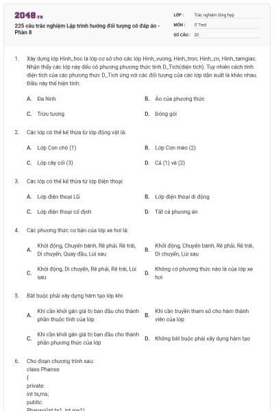 225 câu trắc nghiệm Lập trình hướng đối tượng có đáp án - Phần 8