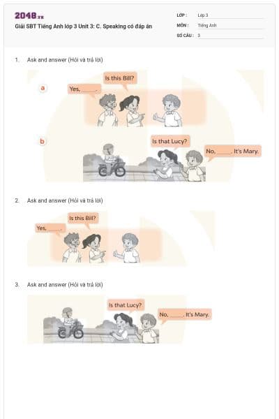 Giải SBT Tiếng Anh lớp 3 Unit 3: C. Speaking có đáp án