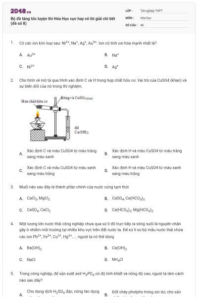 Bộ đề tăng tốc luyện thi Hóa Học cực hay có lời giải chi tiết (đề số 8)