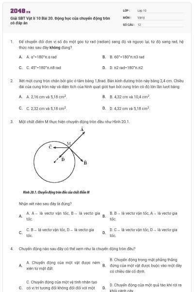 Giải SBT Vật lí 10 Bài 20. Động học của chuyển động tròn có đáp án