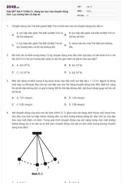 Giải SBT Vật lí 10 Bài 21. Động lực học của chuyển động tròn. Lực hướng tâm có đáp án