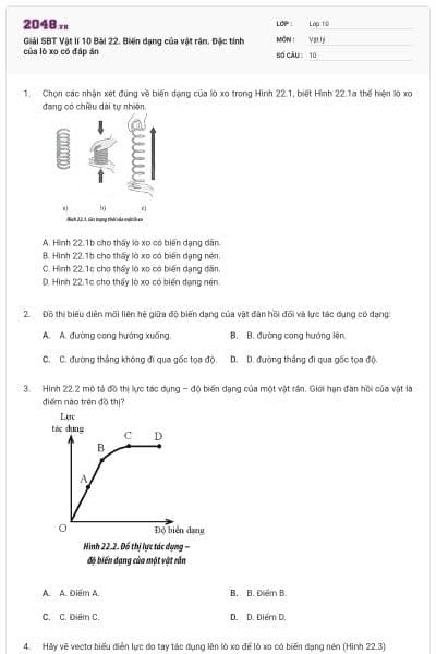 Giải SBT Vật lí 10 Bài 22. Biến dạng của vật rắn. Đặc tính của lò xo có đáp án