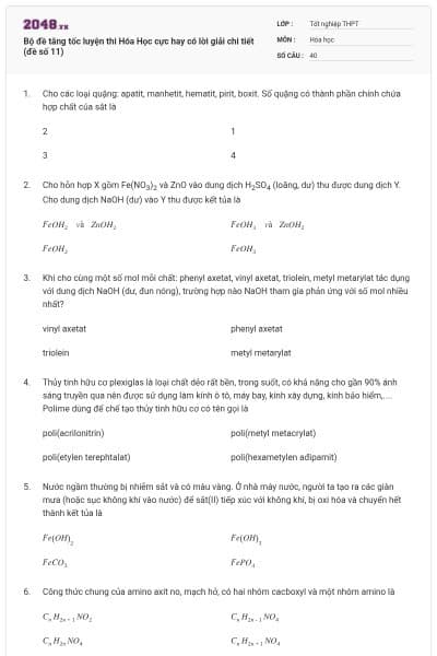 Bộ đề tăng tốc luyện thi Hóa Học cực hay có lời giải chi tiết (đề số 11)