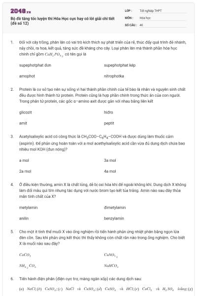 Bộ đề tăng tốc luyện thi Hóa Học cực hay có lời giải chi tiết (đề số 12)