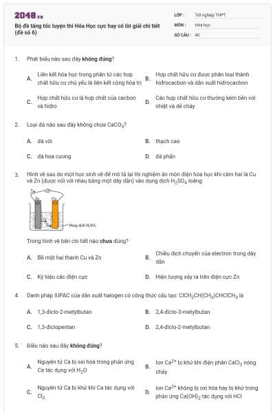 Bộ đề tăng tốc luyện thi Hóa Học cực hay có lời giải chi tiết (đề số 6)