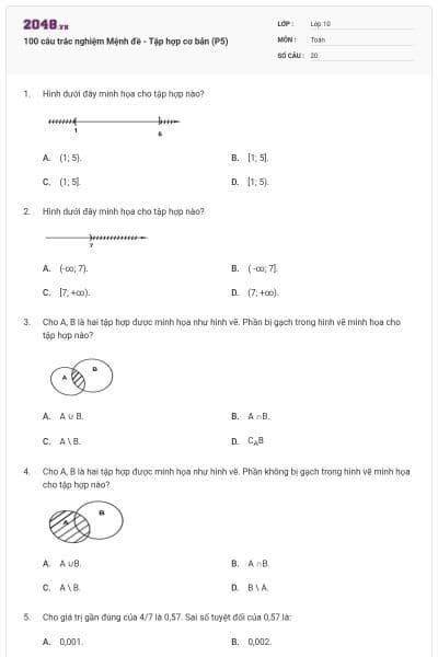 100 câu trắc nghiệm Mệnh đề - Tập hợp cơ bản (P5)