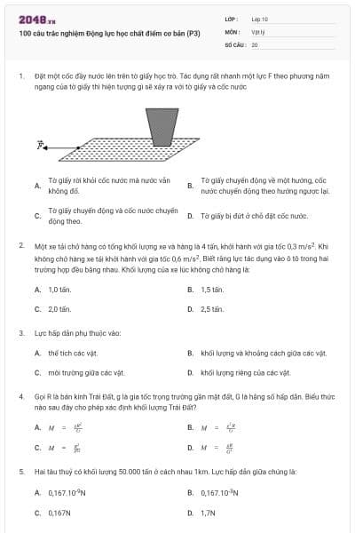 100 câu trắc nghiệm Động lực học chất điểm cơ bản (P3)