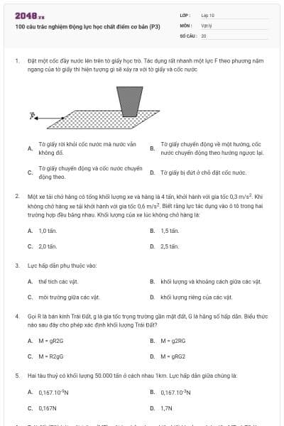 100 câu trắc nghiệm Động lực học chất điểm cơ bản (P3)