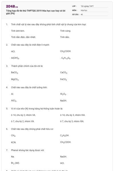Tổng hợp đề thi thử THPTQG 2019 Hóa học cực hay có lời giải (P6)