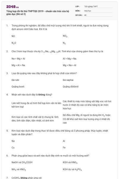 Tổng hợp đề thi thử THPTQG 2019 - chuẩn cấu trúc của bộ giáo dục (Đề số 2)
