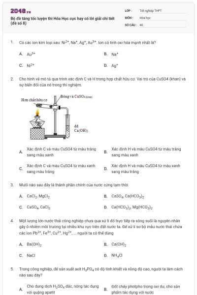 Bộ đề tăng tốc luyện thi Hóa Học cực hay có lời giải chi tiết (đề số 8)