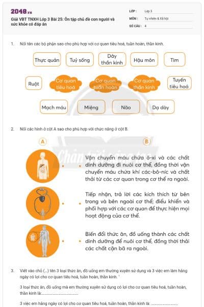 Giải VBT TNXH Lớp 3 Bài 25: Ôn tập chủ đề con người và sức khỏe có đáp án