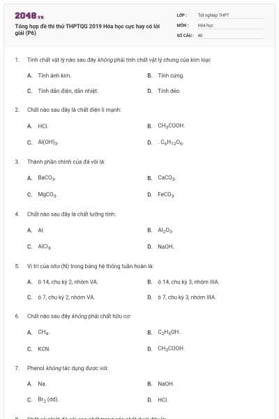Tổng hợp đề thi thử THPTQG 2019 Hóa học cực hay có lời giải (P6)