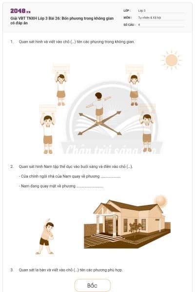 Giải VBT TNXH Lớp 3 Bài 26: Bốn phương trong không gian có đáp án