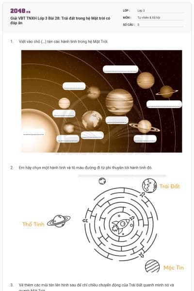 Giải VBT TNXH Lớp 3 Bài 28: Trái đất trong hệ Mặt trời có đáp án
