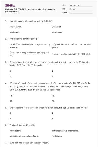 Đề Ôn thi THPTQG 2019 Hóa Học cơ bản, nâng cao có lời giải chi tiết (P2)