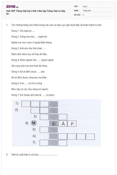 Giải VBT Tiếng Việt lớp 3 Bài 4 Bài tập Tiếng Việt có đáp án