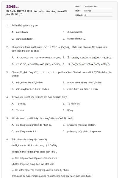 Đề Ôn thi THPTQG 2019 Hóa Học cơ bản, nâng cao có lời giải chi tiết (P1)