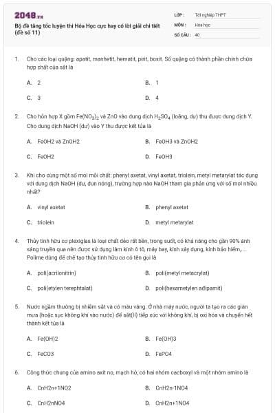 Bộ đề tăng tốc luyện thi Hóa Học cực hay có lời giải chi tiết (đề số 11)