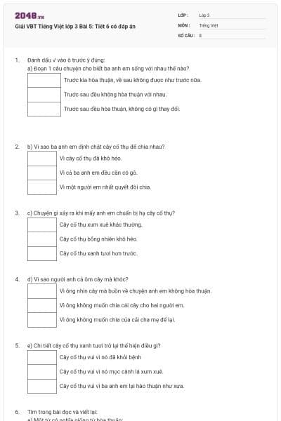 Giải VBT Tiếng Việt lớp 3 Bài 5: Tiết 6 có đáp án