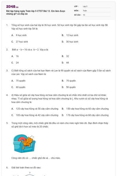 Bài tập hàng ngày Toán lớp 5 CTST Bài 12. Em làm được những gì? có đáp án