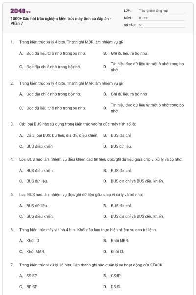 1000+ Câu hỏi trắc nghiệm kiến trúc máy tính có đáp án - Phần 7