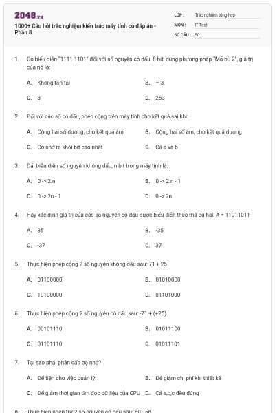 1000+ Câu hỏi trắc nghiệm kiến trúc máy tính có đáp án - Phần 8