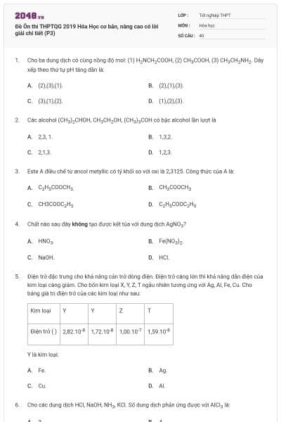 Đề Ôn thi THPTQG 2019 Hóa Học cơ bản, nâng cao có lời giải chi tiết (P3)