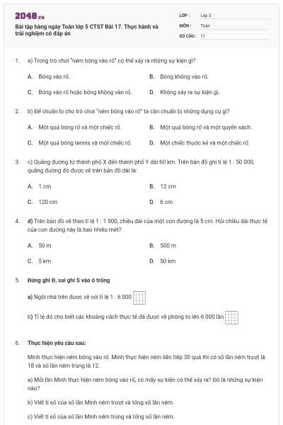 Bài tập hàng ngày Toán lớp 5 CTST Bài 17. Thực hành và trải nghiệm có đáp án