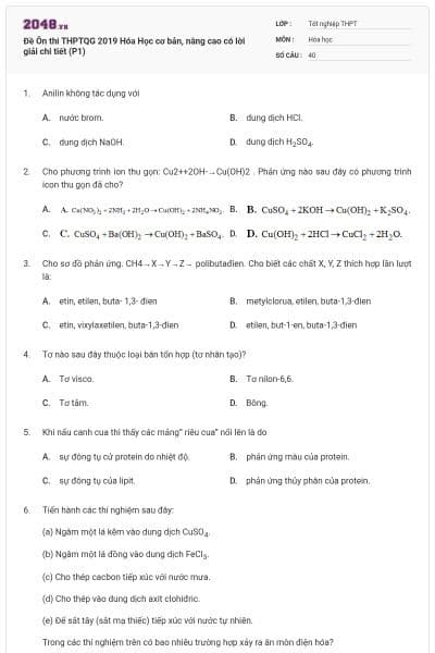 Đề Ôn thi THPTQG 2019 Hóa Học cơ bản, nâng cao có lời giải chi tiết (P1)