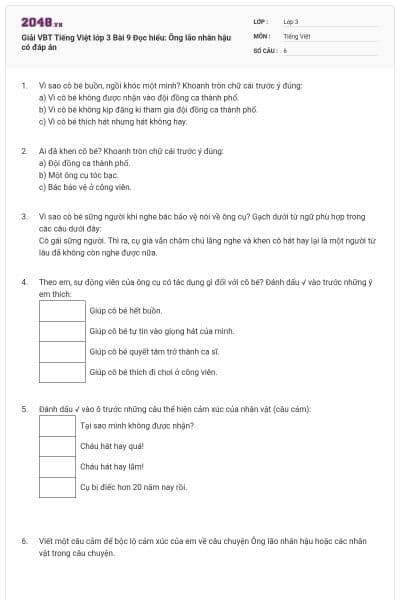 Giải VBT Tiếng Việt lớp 3 Bài 9 Đọc hiểu: Ông lão nhân hậu có đáp án