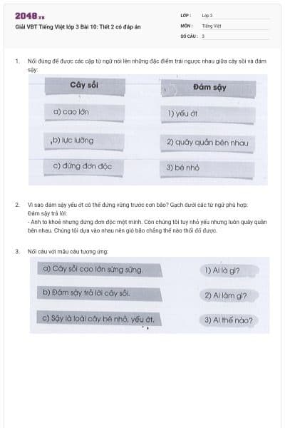 Giải VBT Tiếng Việt lớp 3 Bài 10: Tiết 2 có đáp án