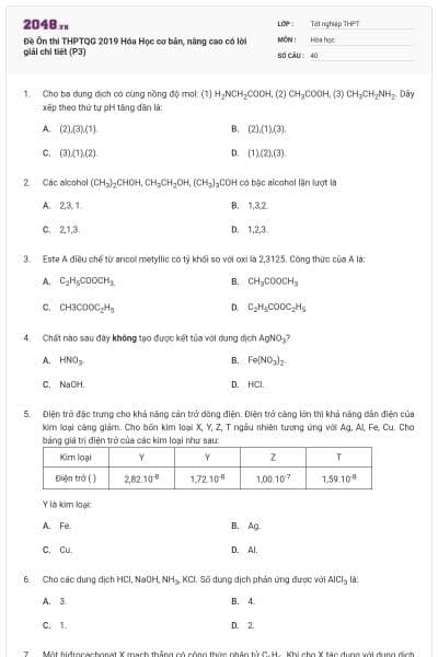 Đề Ôn thi THPTQG 2019 Hóa Học cơ bản, nâng cao có lời giải chi tiết (P3)