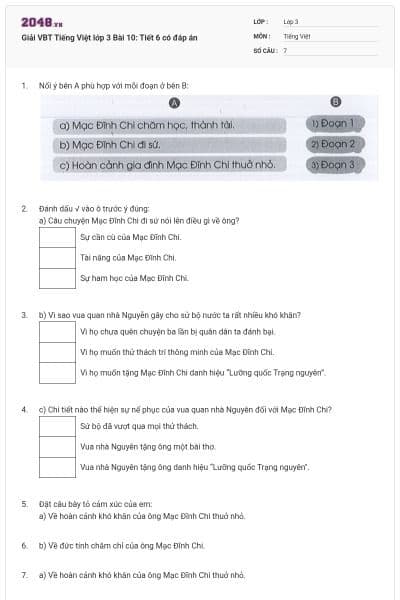 Giải VBT Tiếng Việt lớp 3 Bài 10: Tiết 6 có đáp án