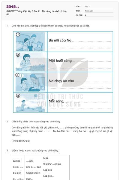 Giải VBT Tiếng Việt lớp 3 Bài 21: Tia nắng bé nhỏ có đáp án