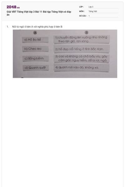 Giải VBT Tiếng Việt lớp 3 Bài 11 Bài tập Tiếng Việt có đáp án