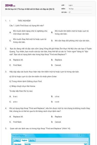 Đề thi học kì 2 Tin học 6 Kết nối trí thức có đáp án (Đề 5)