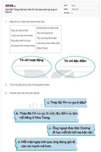 Giải VBT Tiếng Việt lớp 3 Bài 22: Để cháu nắm tay ông có đáp án