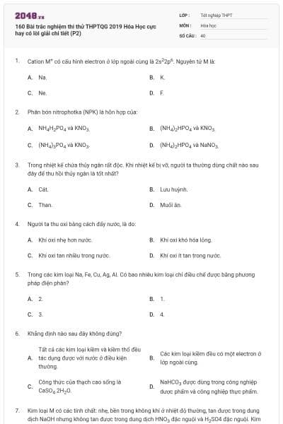 160 Bài trắc nghiệm thi thử THPTQG 2019 Hóa Học cực hay có lời giải chi tiết (P2)