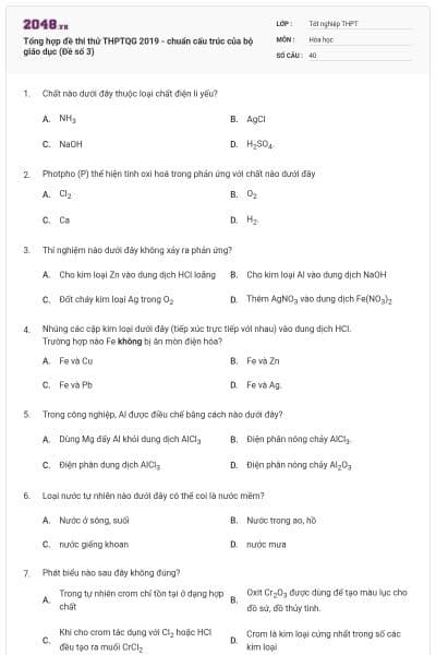 Tổng hợp đề thi thử THPTQG 2019 - chuẩn cấu trúc của bộ giáo dục (Đề số 3)