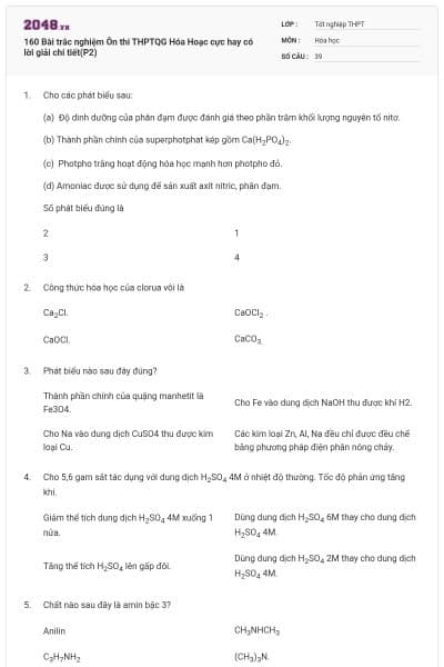 160 Bài trắc nghiệm Ôn thi THPTQG Hóa Hoạc cực hay có lời giải chi tiết(P2)