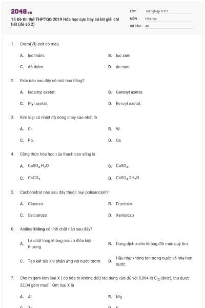 15 Đề thi thử THPTQG 2019 Hóa học cực hay có lời giải chi tiết (đề số 2)