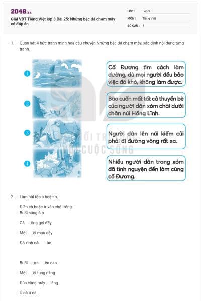 Giải VBT Tiếng Việt lớp 3 Bài 25: Những bậc đá chạm mây có đáp án