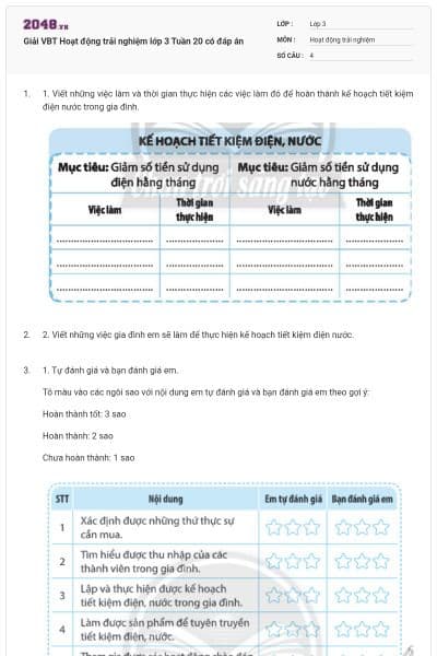 Giải VBT Hoạt động trải nghiệm lớp 3 Tuần 20 có đáp án