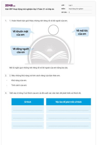 Giải VBT Hoạt động trải nghiệm lớp 3 Tuần 21 có đáp án